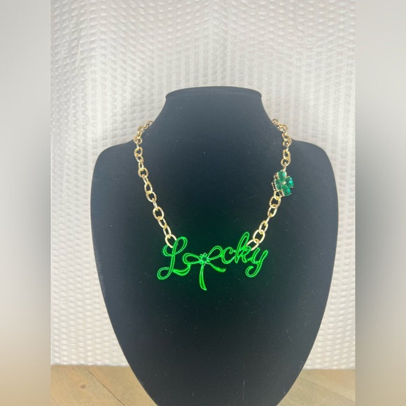 Betsey Johnson St. Patrick’sDay 'Lucky' Necklace and Clover Earrings Bundle - Picture 2 of 3